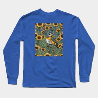 Western Meadowlark Bird Surrounded By Sunflowers Long Sleeve T-Shirt